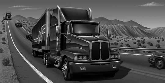 semi truck driving down the freeway