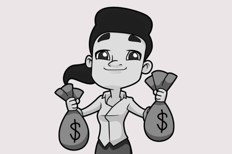 woman holding two money bags